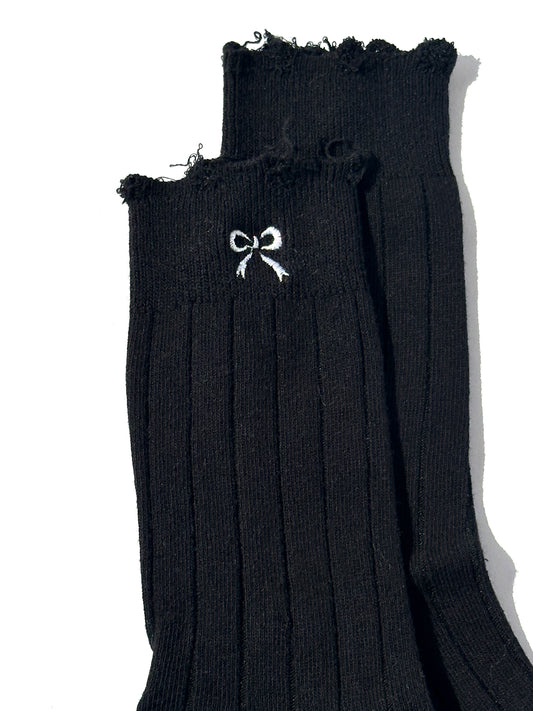 Frayed Ribbon Sock in Black
