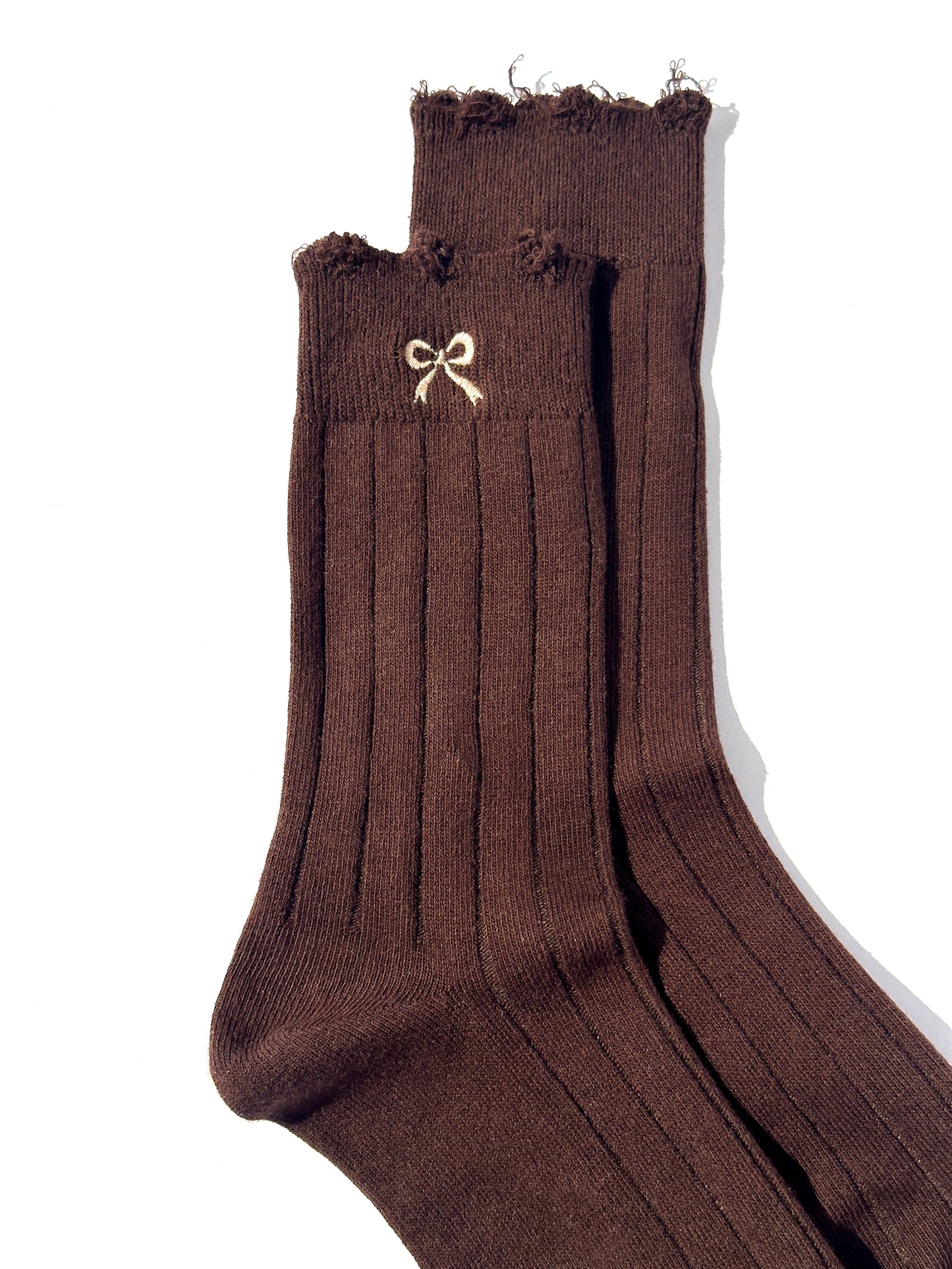 Frayed Ribbon Sock in Brown