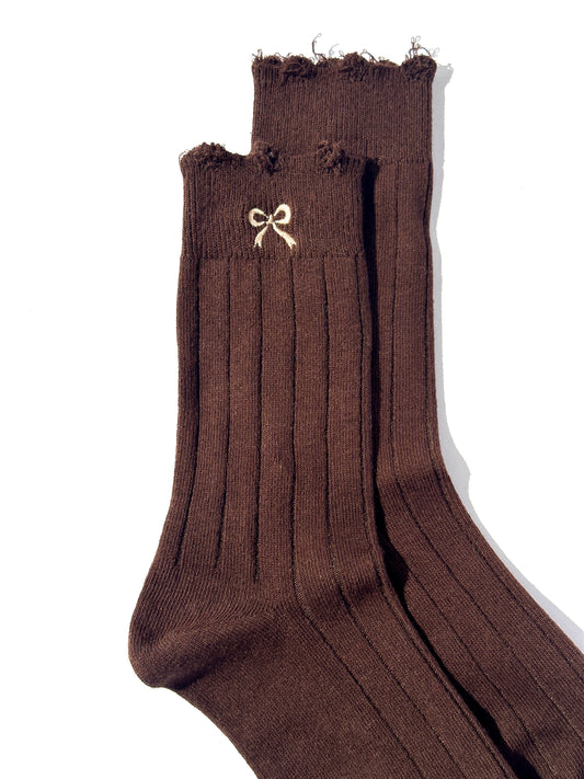 Frayed Ribbon Sock in Brown