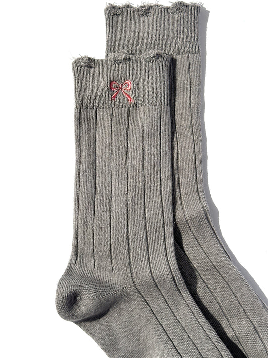 Frayed Ribbon Sock in Grey