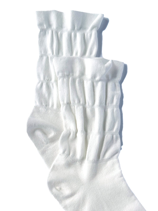 Smocked Ruffle Sock in White