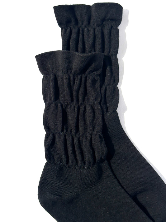 Smocked Ruffle Sock in Black