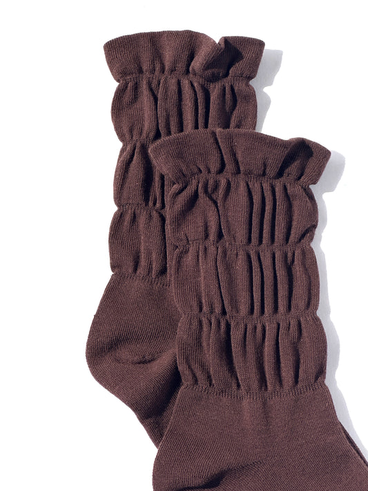 Smocked Ruffle Sock in Brown