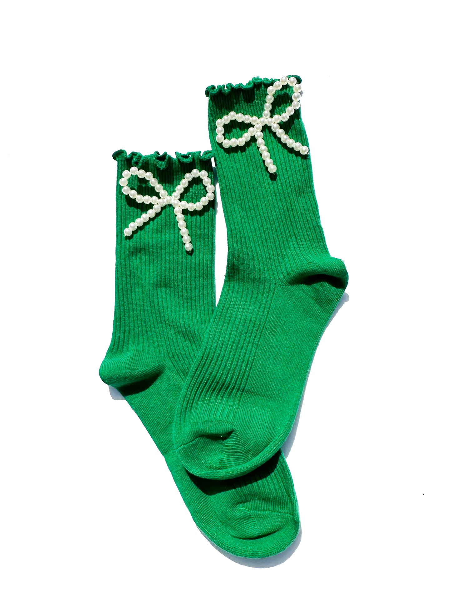 Pearl Ribbon Socks in Green