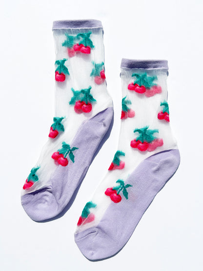 Sheer Sock in Lavender w/ Cherries