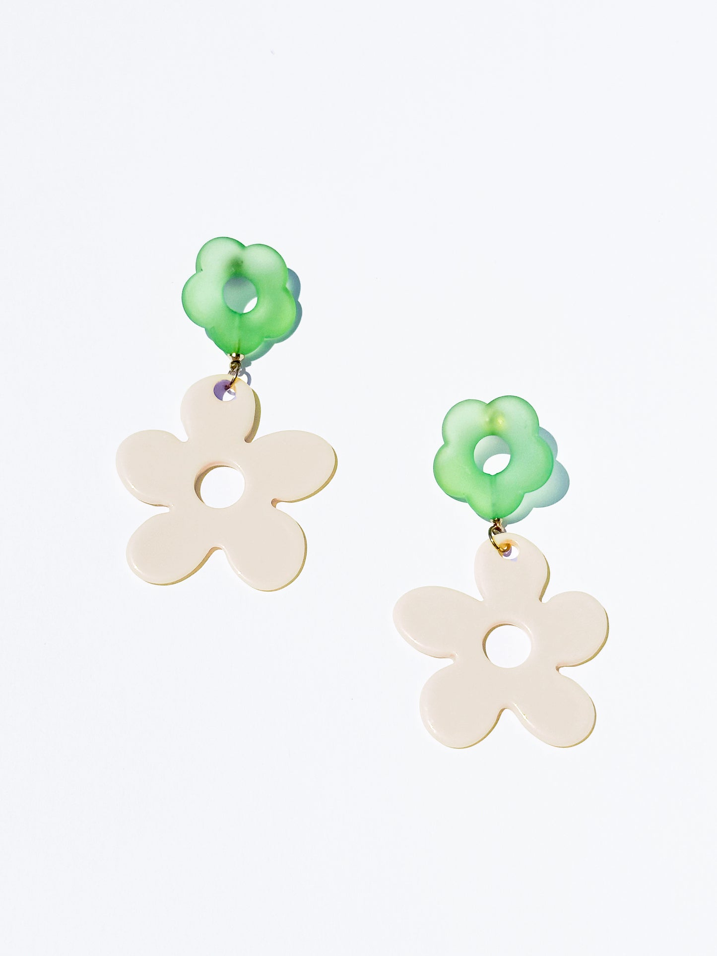 Dancing Daisy Dropdown Earrings in Ivory + Green