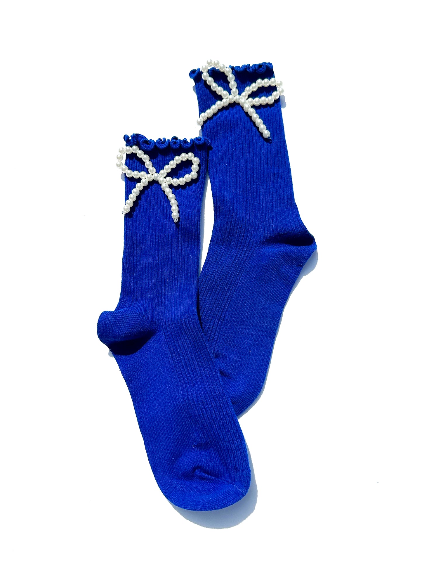 Pearl Ribbon Socks in Cobalt Blue