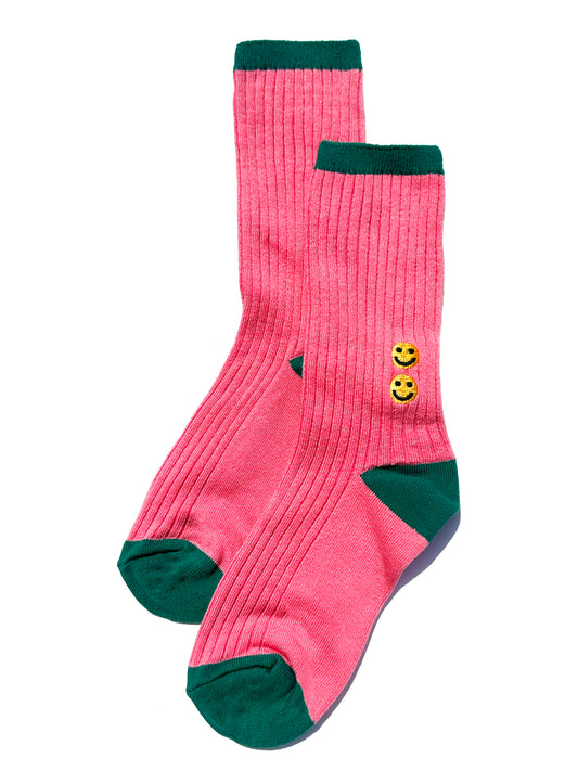 Smiley Rib Crew Sock in Watermelon