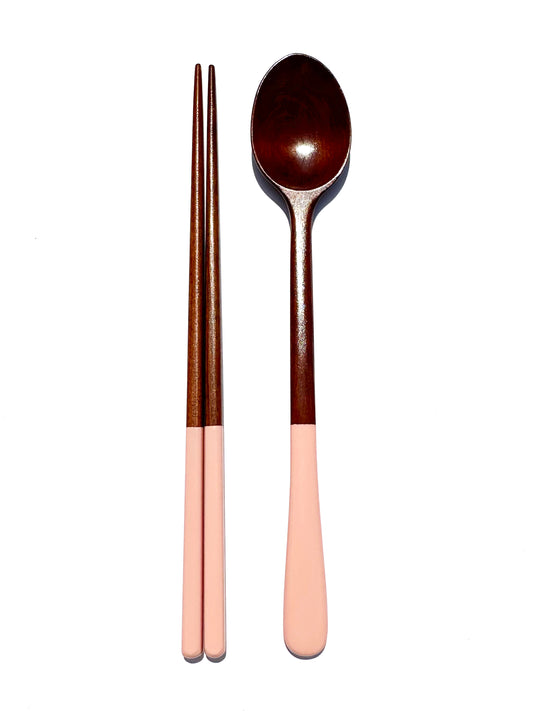 Wooden Chopstick + Spoon Set in Pink