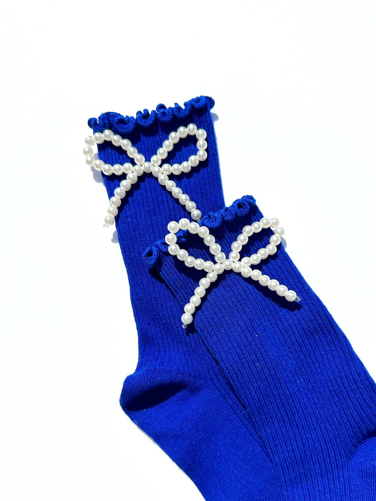 Pearl Ribbon Socks in Cobalt Blue