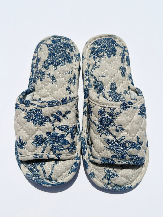 Floral House Slippers in Blue Floral