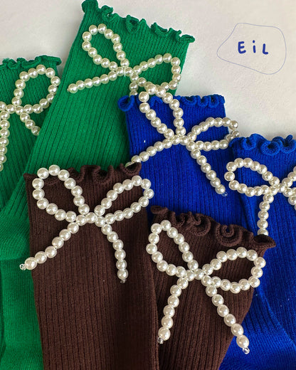 Pearl Ribbon Socks in Cobalt Blue